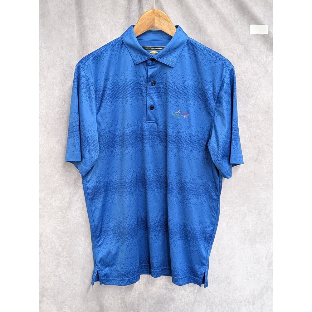 Greg Norman Play Dry Polo-Deep Blue Royal Stripe Collared Golf Shirt Medium-C143